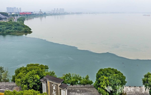 两江交汇现 “泾渭分明” 奇观 清江水清长江水浊对比鲜明