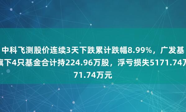 中科飞测股价连续3天下跌累计跌幅8.99%，广发基金旗下4只基金合计持224.96万股，浮亏损失5171.74万元