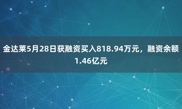 金达莱5月28日获融资买入818.94万元，融资余额1.46亿元