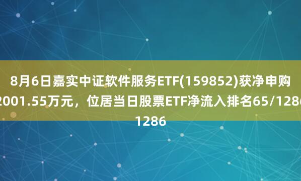 8月6日嘉实中证软件服务ETF(159852)获净申购2001.55万元,位居当日股票ETF净流入排名65/1286