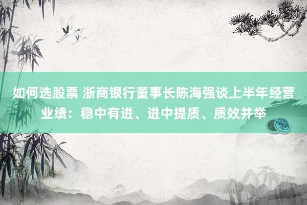 如何选股票 浙商银行董事长陈海强谈上半年经营业绩：稳中有进、进中提质、质效并举