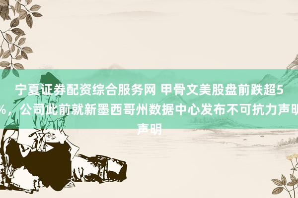宁夏证券配资综合服务网 甲骨文美股盘前跌超5%，公司此前就新墨西哥州数据中心发布不可抗力声明